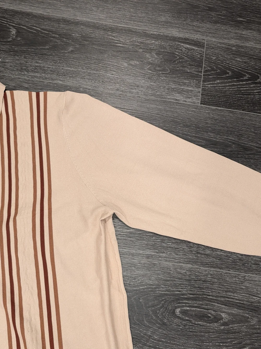 Men's Beige Stripe Knit Button-Front Undershirt